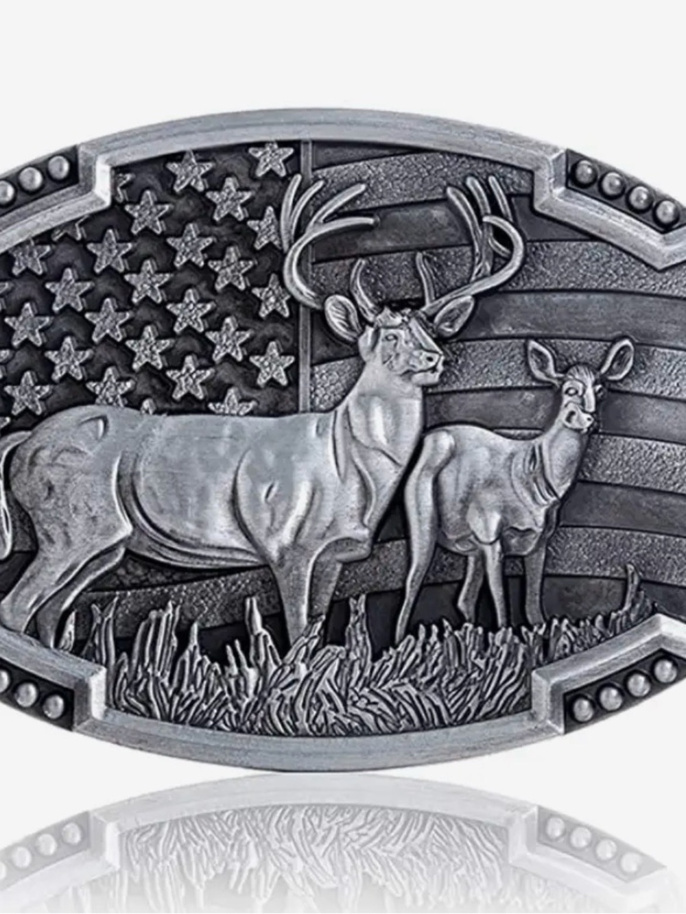 Silver Deer Buck & Doe Belt Buckle